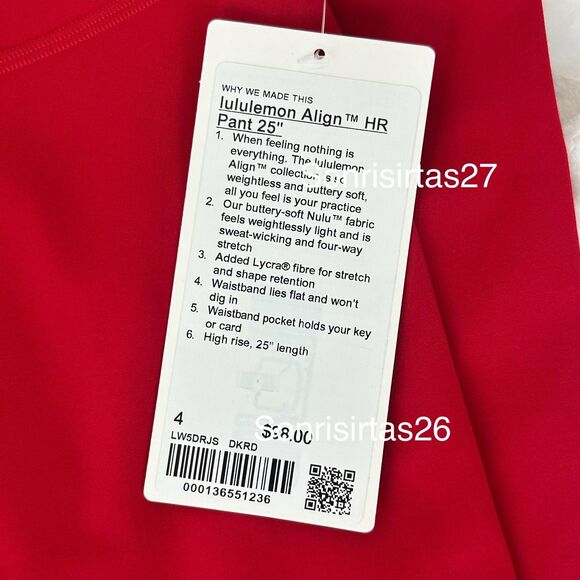 NWT Lululemon  Align HR Pant 25” Legging Size 4 Dark Red - Picture 6 of 13